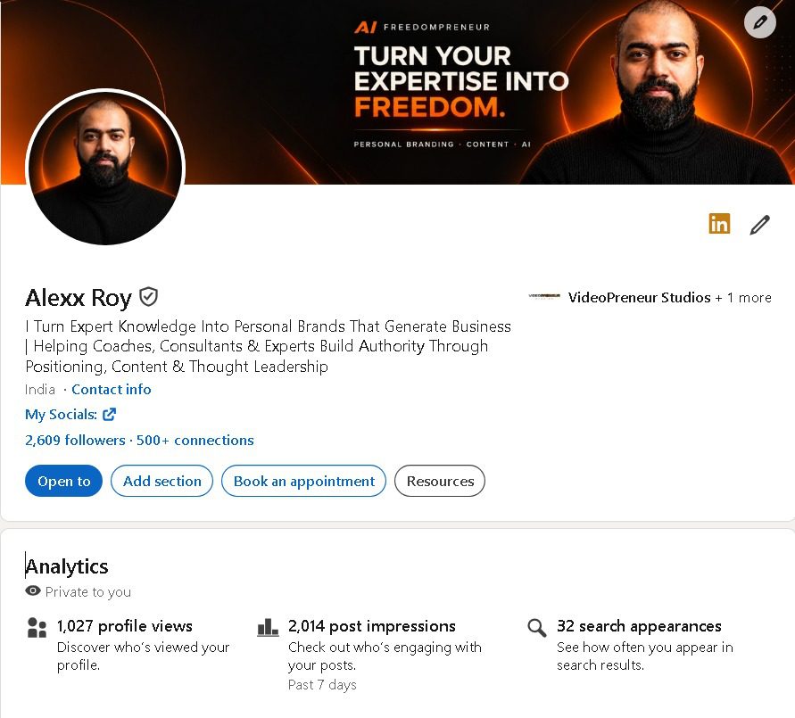 LinkedIn profile and analytics of Alexx Roy