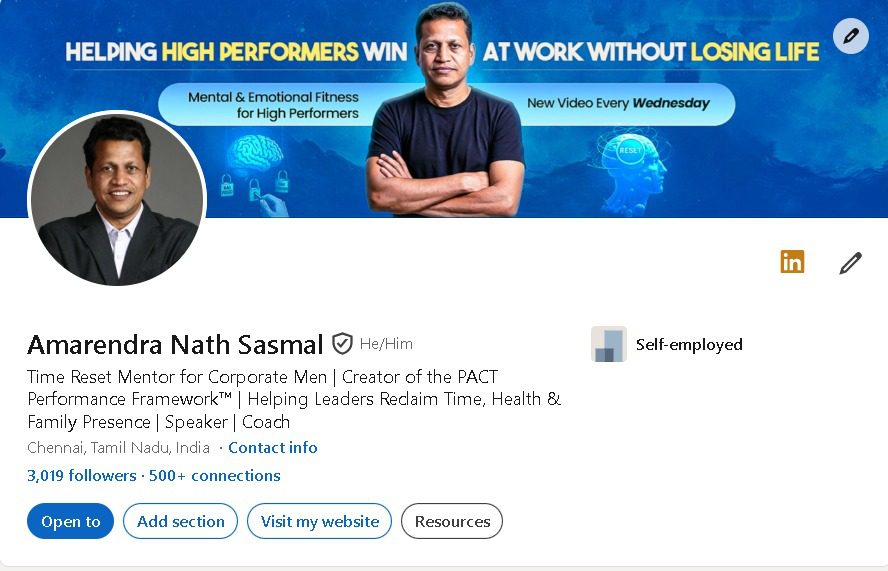 LinkedIn profile of Amarendra Nath Sasmal, Time Reset Mentor